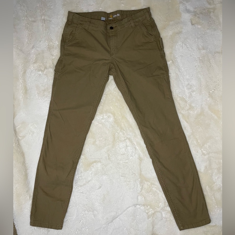 Women’s Tan Carhartt Slim Fit Work Pants-Size 12 Tall